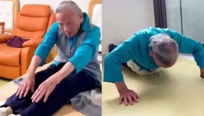 92-year-old Chinese woman loves hard exercise.